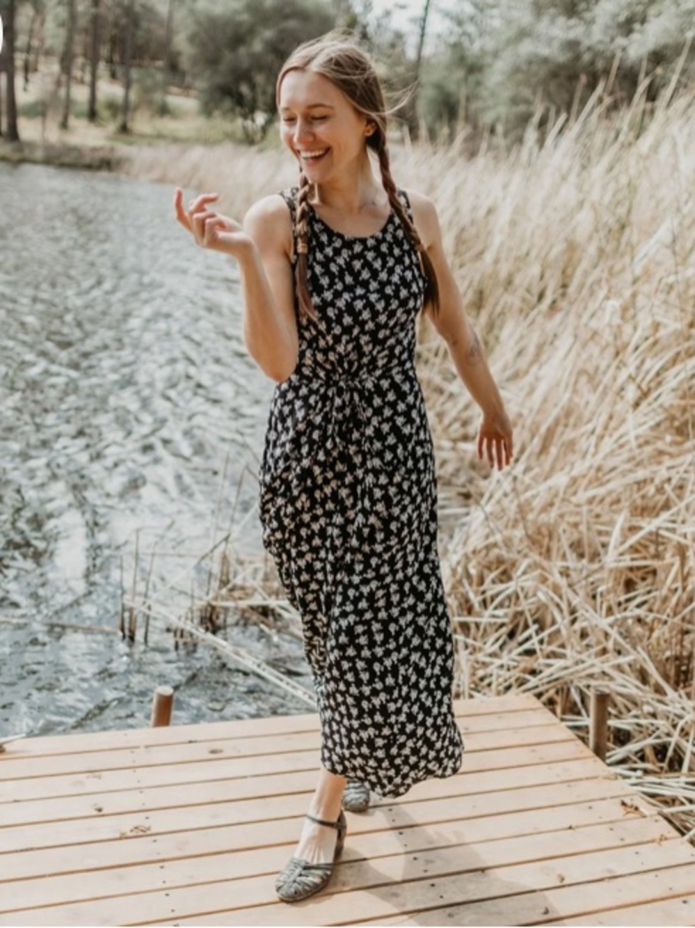 Black Floral Maxi Dress with Tie Waist